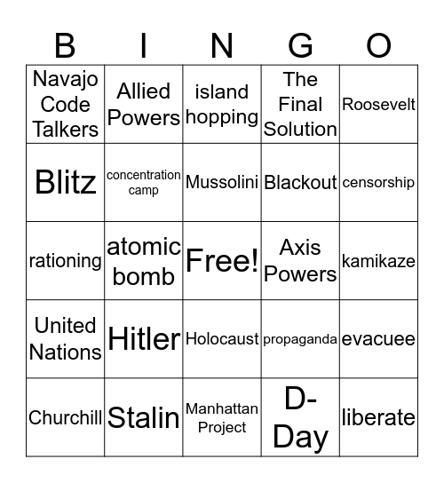 World War II - Review Bingo Card