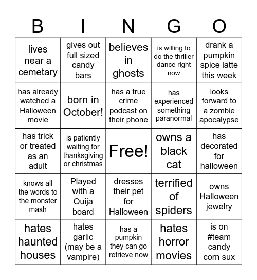 Halloween Bingo Card