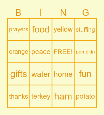 thankful for Bingo Card