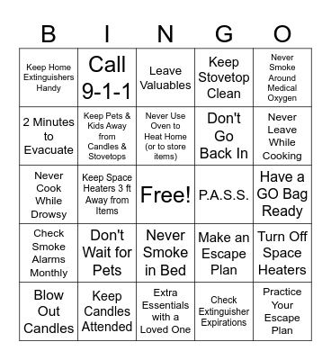 FIRE SAFETY BINGO Card