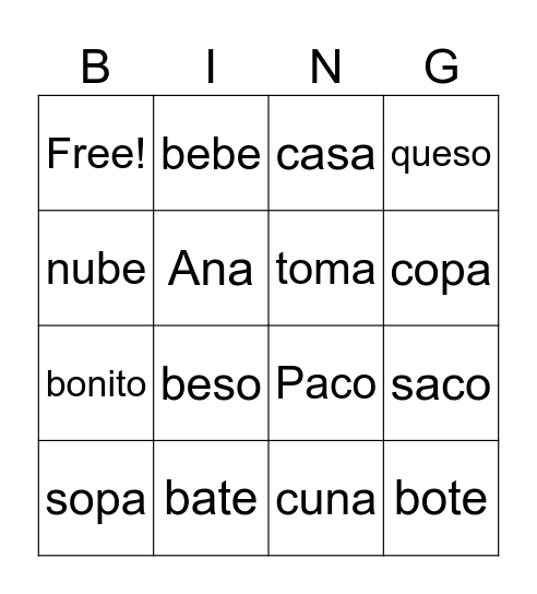 Sight Words Bingo Card