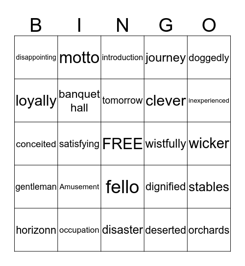 The Open Road Bingo Card