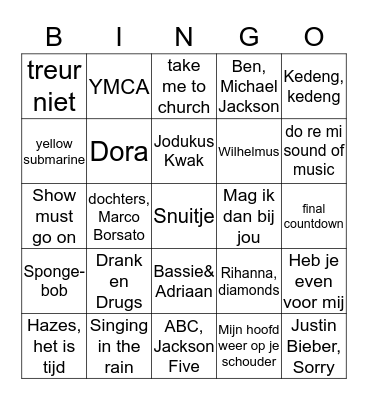 Muziek bingo Card