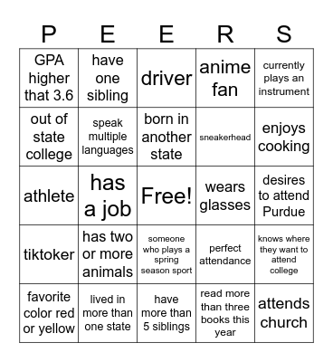 Y Achievers College Tour 2023 Bingo Card