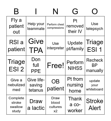Emergency Nurses Week Bingo Card
