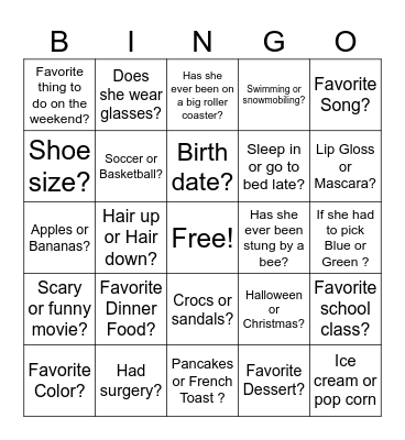 About Bella! Bingo Card