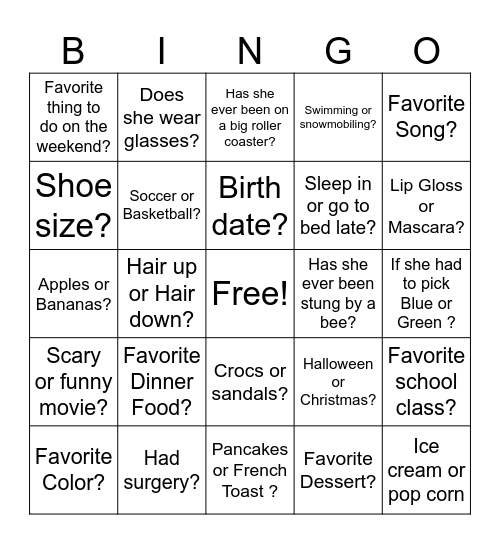 About Bella! Bingo Card