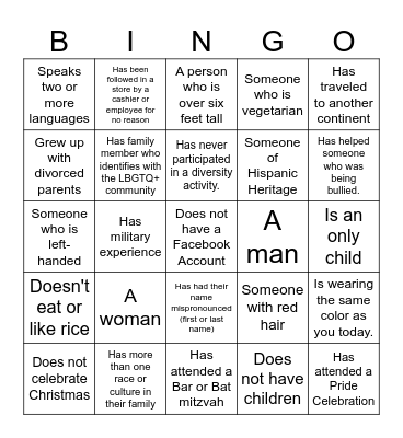 Diversity Bingo ... Find someone who Bingo Card