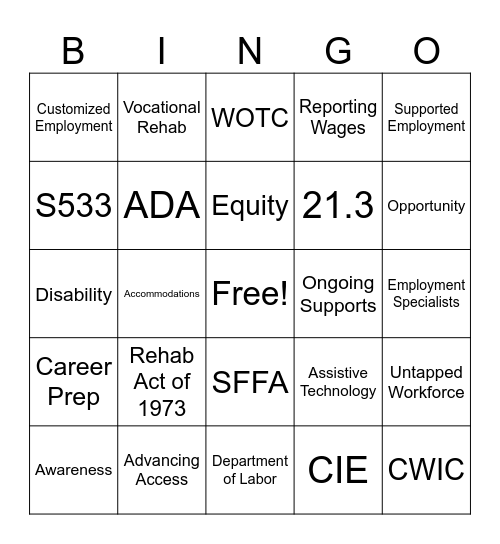 Employment Month Bingo Card