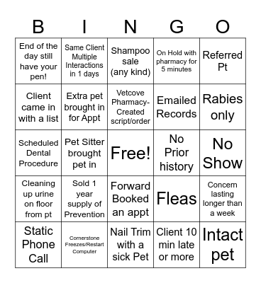 Vet Tech Bingo! Bingo Card