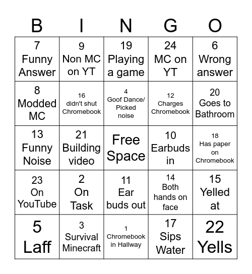 Charles Bingo Card