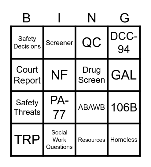 Wild Wild West Bingo Card