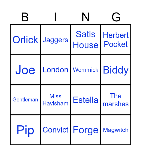 Great Expectations Bingo Card