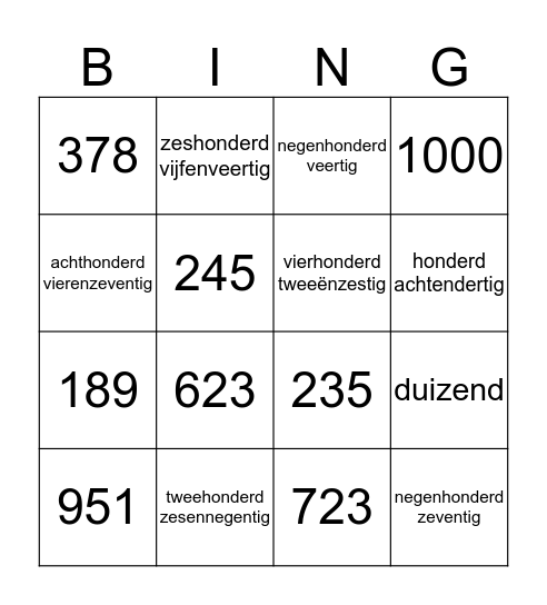Getallen / Nombres Bingo Card