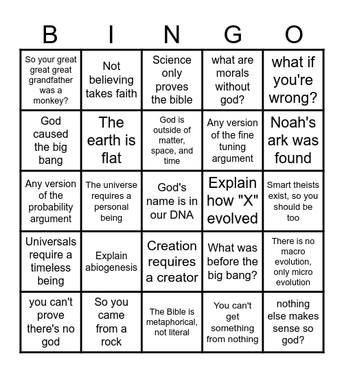 Bad arguments for god/s Bingo Card