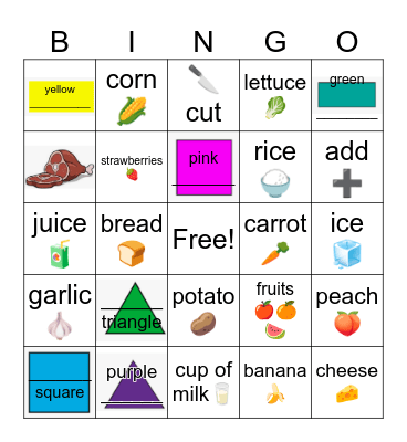 shapes and adjectives Bingo Card