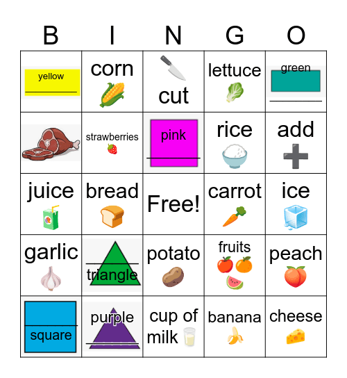 shapes and adjectives Bingo Card
