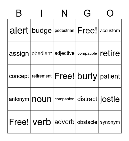 WW Level 5 Lesson 1 Bingo Card