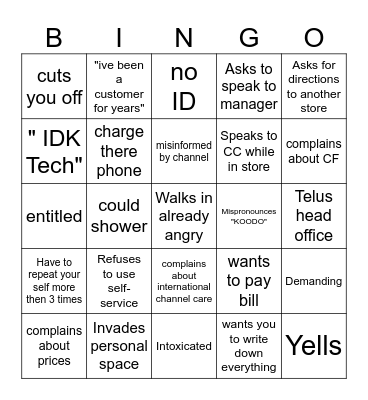 Customer Bingo Card