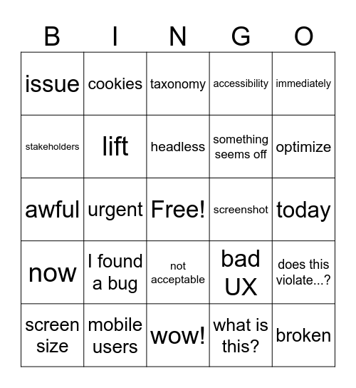 Double Up Bingo Card