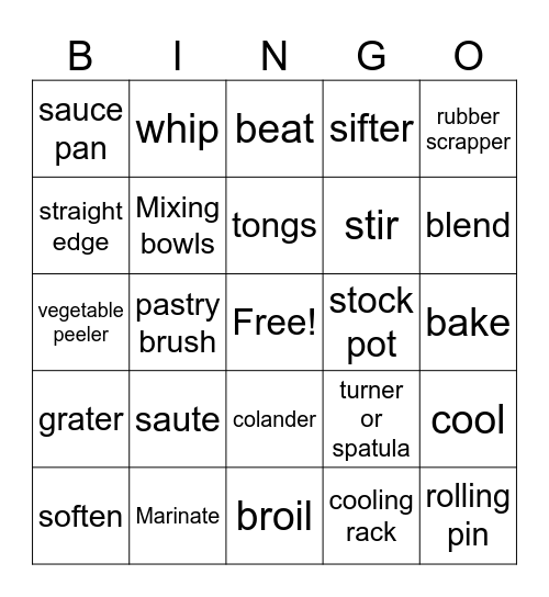 Tools/Terms Bingo Card