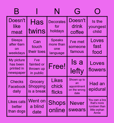 Get to know me - Mom Version Bingo Card
