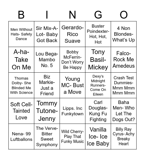 Total Quiz Trivia Presents: Radio Bingo One Hit Wonders Bingo Card