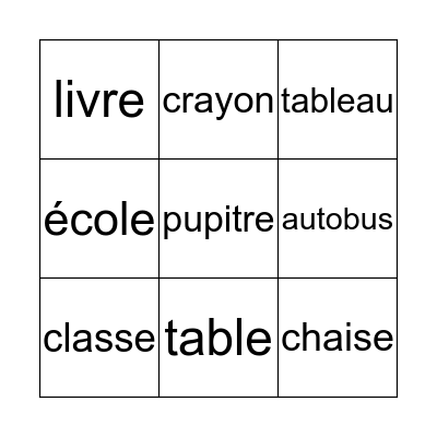 L'école Bingo Card