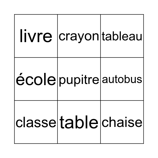 L'école Bingo Card