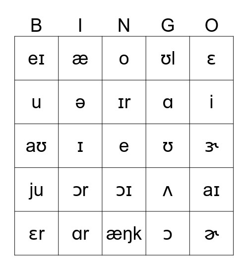 VOWEL BINGO Card