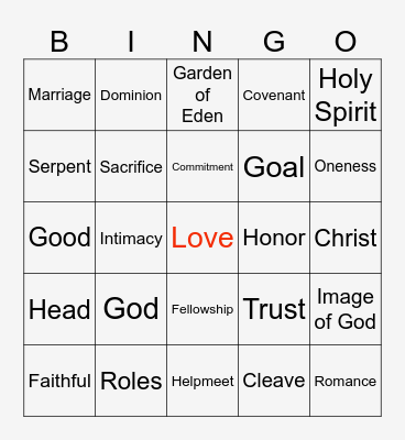 "A Night of Love" Bingo Card
