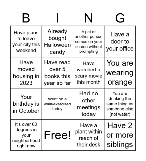 CS Happy Hour Bingo Card