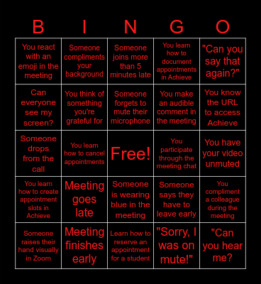 Achieve Training Mission Log Bingo Card
