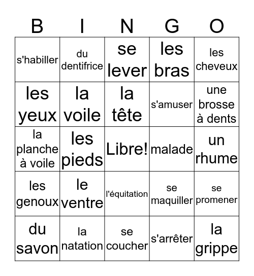 French 2 Unit 5 Test Prep- J. Bowers Bingo Card