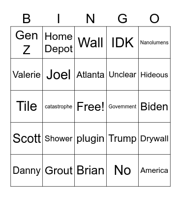 Justin Bingo Card