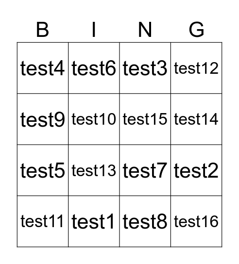TEST Bingo Card