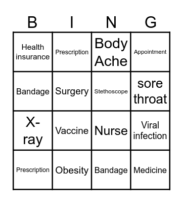 Healthcare Bingo Card