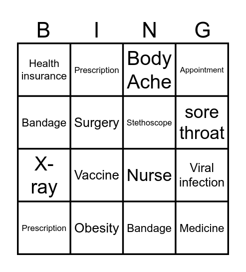 Healthcare Bingo Card