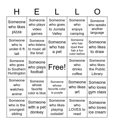 Get To Know You Bingo! Bingo Card