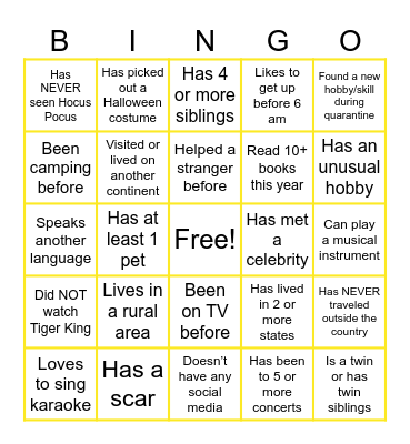 Virtual Icebreaker Bingo Card