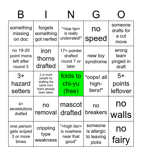 DRAFT BINGO Card