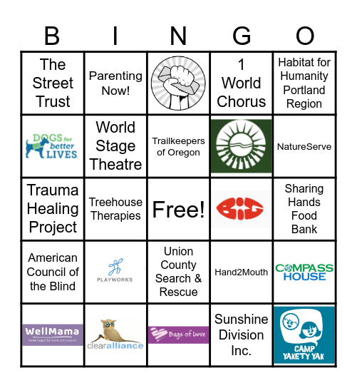 Charitable Fund Drive Bingo Card