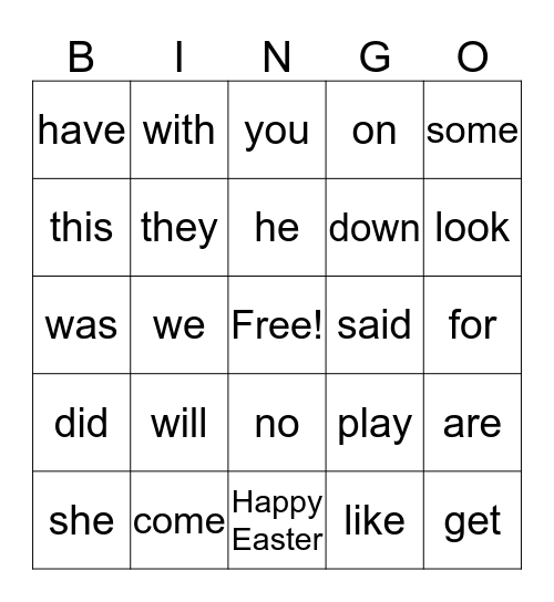 sight words Bingo Card