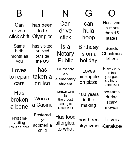 Untitled Bingo Card