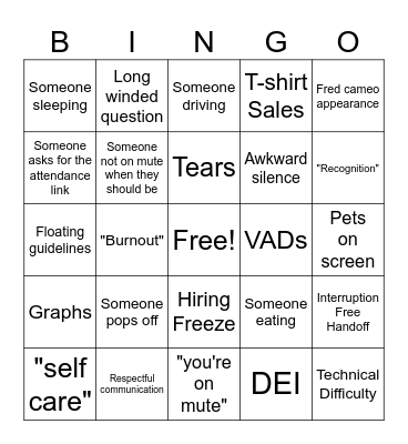 CICU Staff Meeting Bingo Card