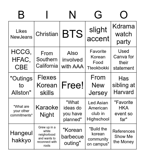 Frosh Rep Bingo Card