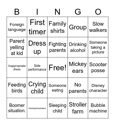 Epcot Bingo Card