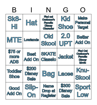 VANS Bingo Card