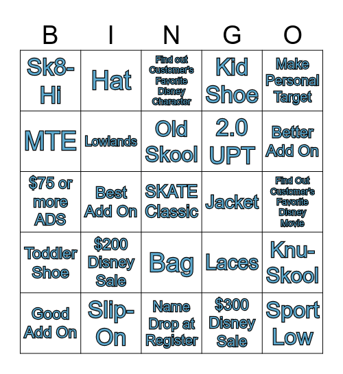 VANS Bingo Card