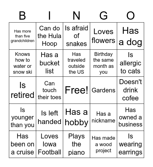 Prime Timers Bingo Card